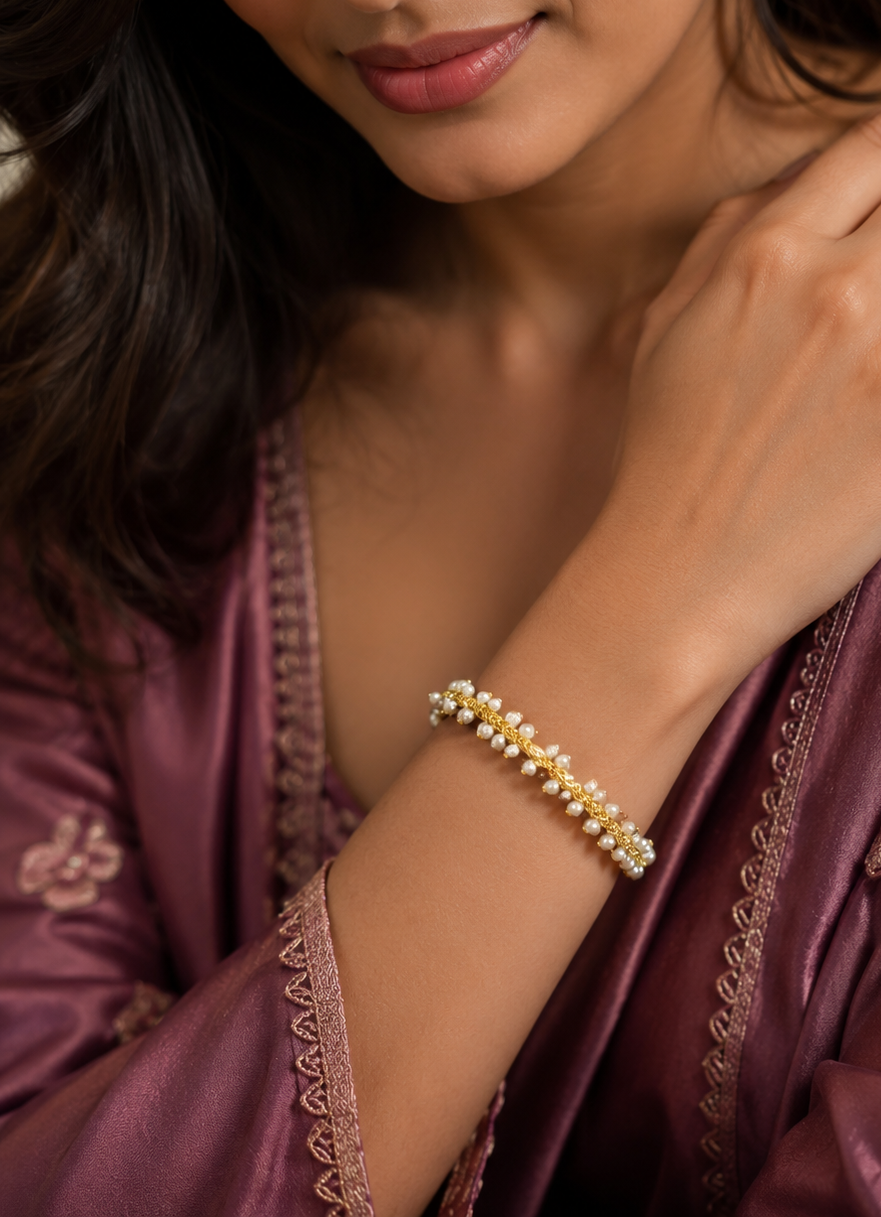 Seed Pearl Tassel Gold Bangle
