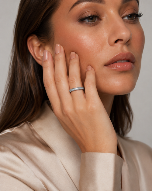 Double Row Pavé Crystal Band Ring worn on finger
