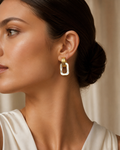 White Enamel Open Rectangle Huggie Drop Earrings