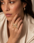 Gold Sculptural Butterfly Open Ring worn on finger