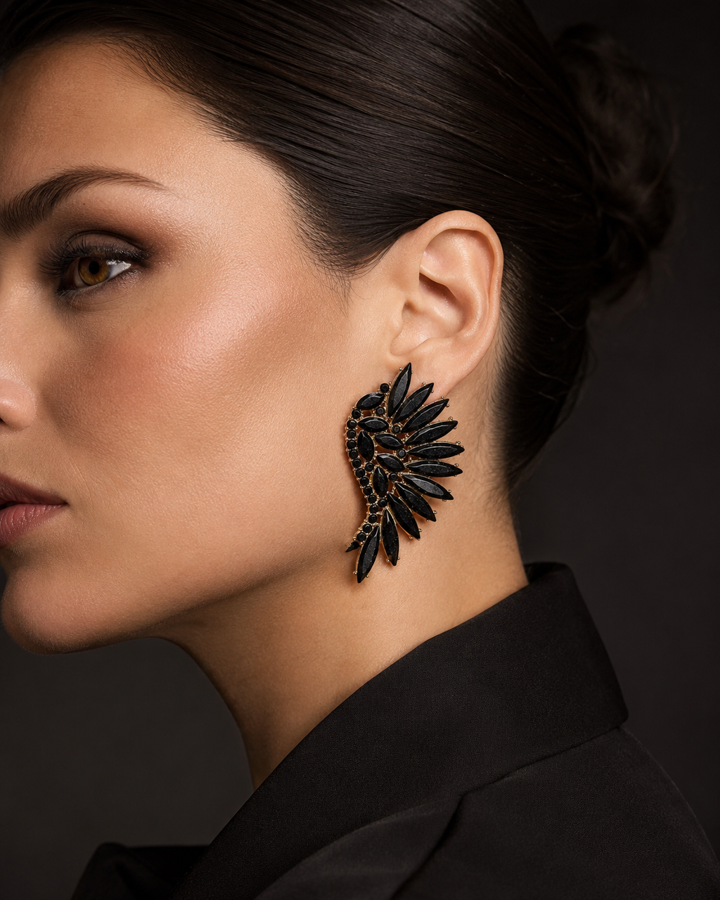 Black Marquise Crystal Wing Ear Cuff Earrings