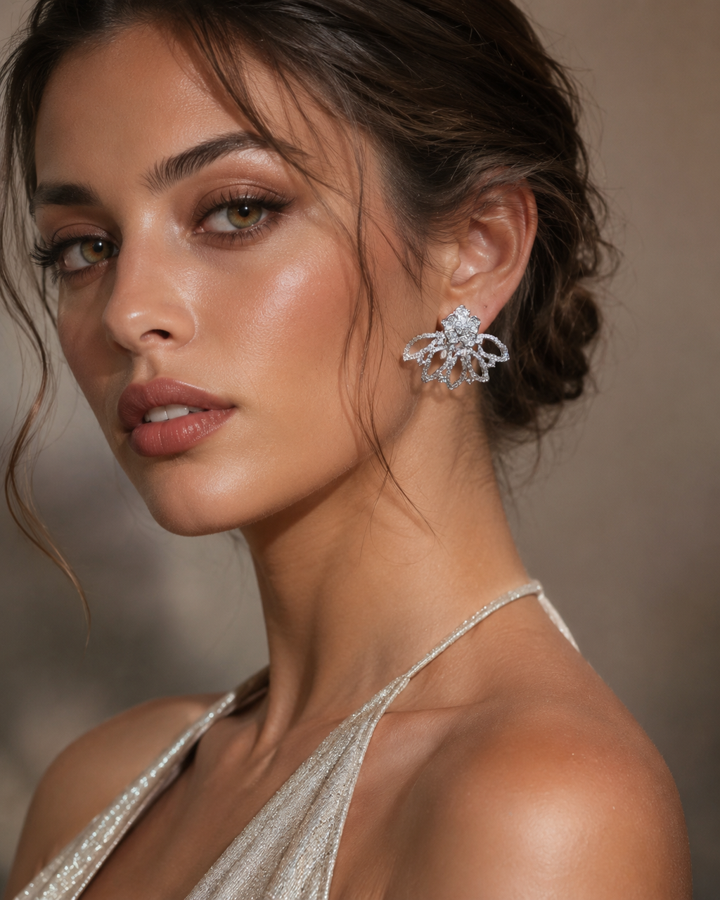 Crystal Lotus Fan Stud Earrings