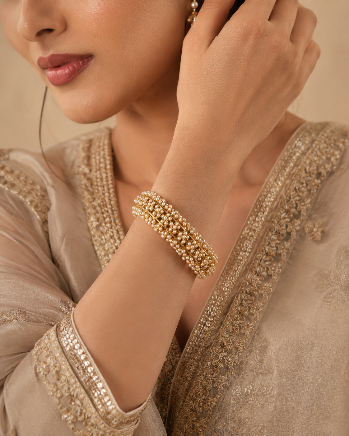 Pearl Cluster Gold Bangle