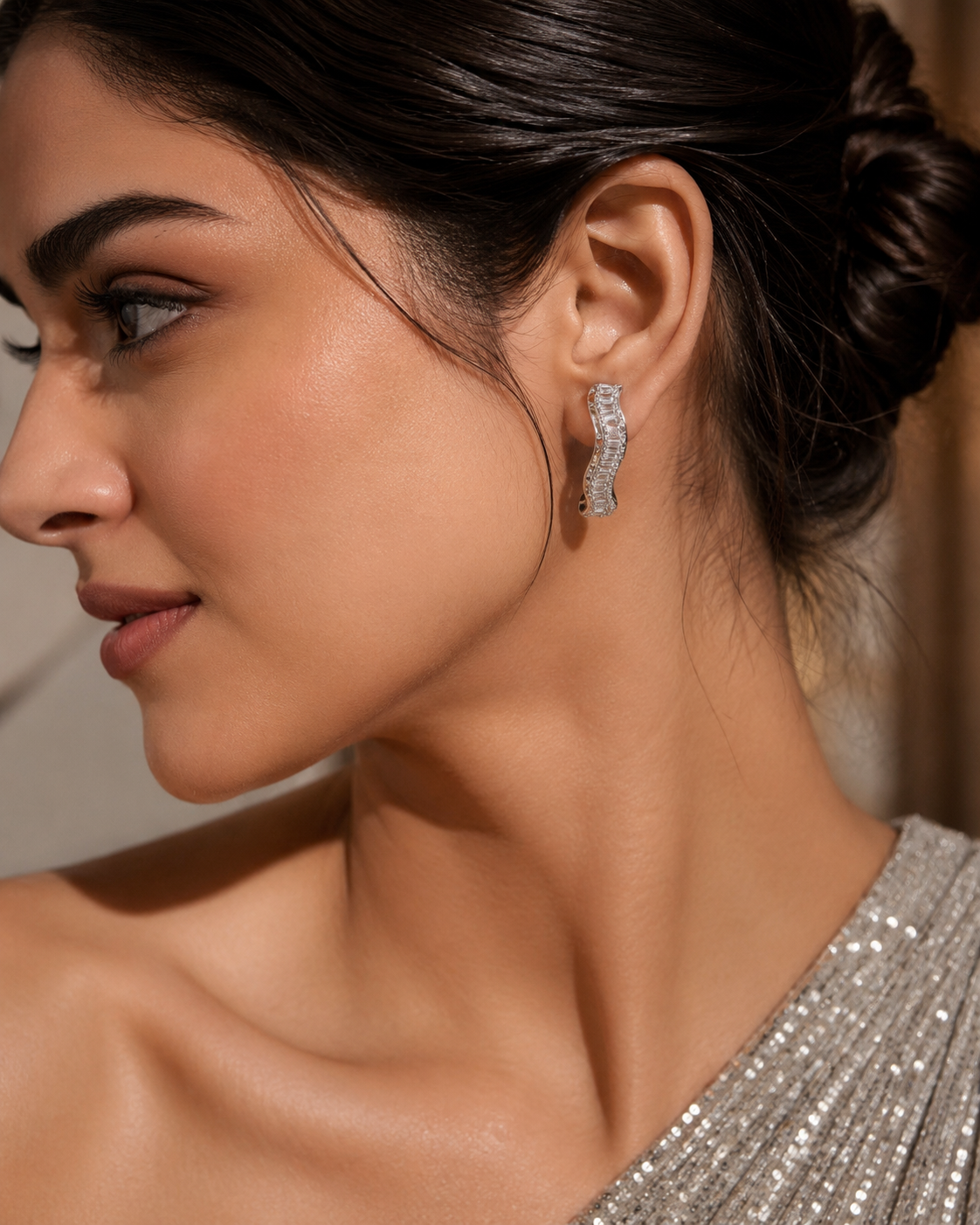 Baguette Crystal Wave Hoop Earrings