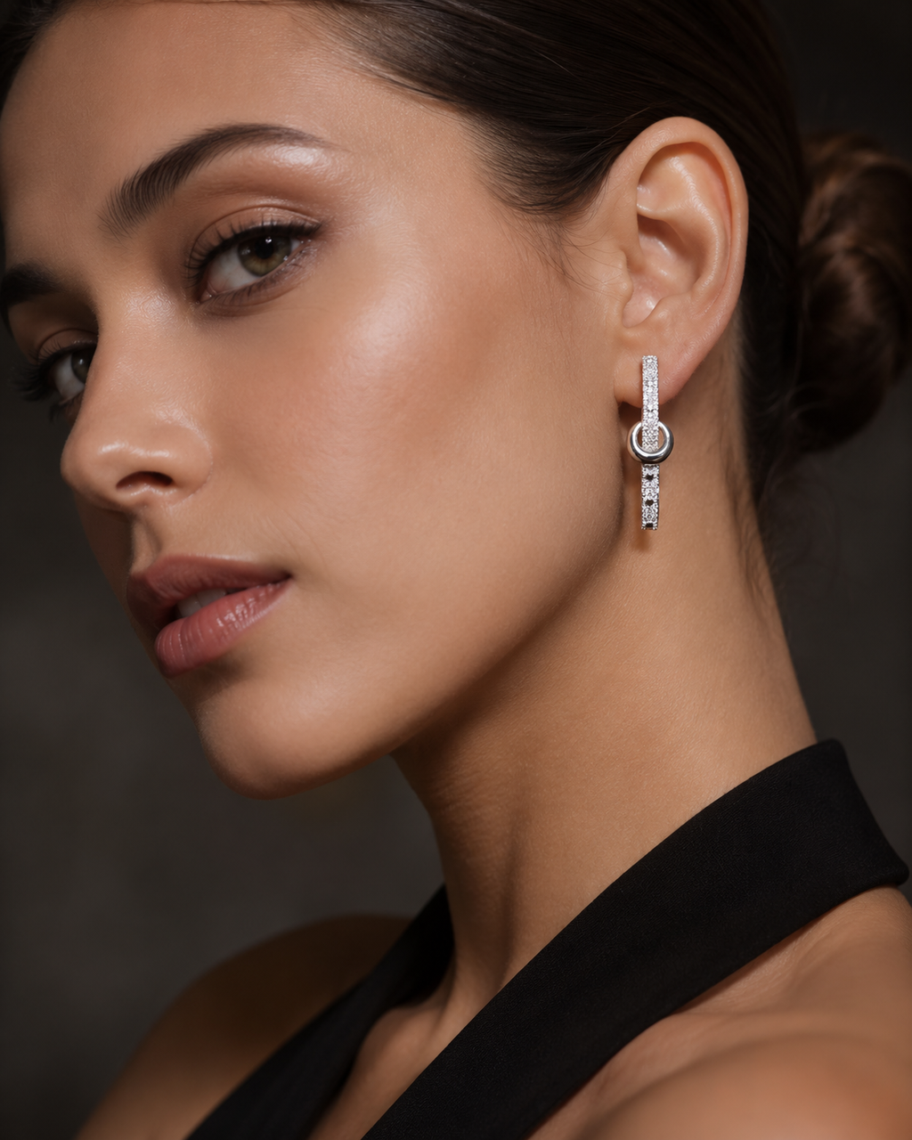 Pavé Huggie with Crystal Bar Drop Earrings