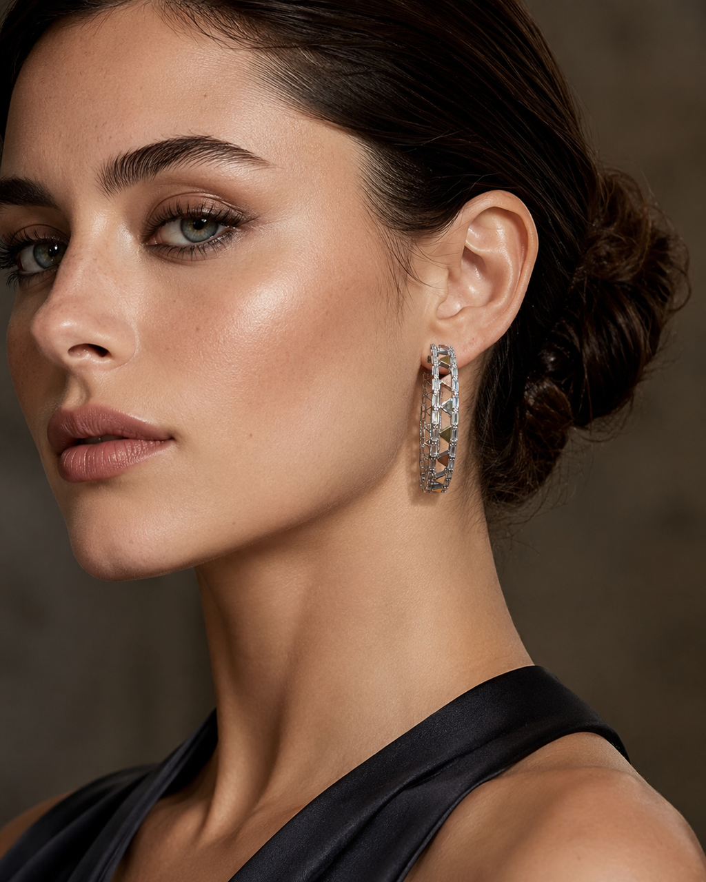 Geometric Triangle Lattice Hoop Earrings