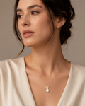 Gold Pearl Bunny Pendant Necklace worn around neck