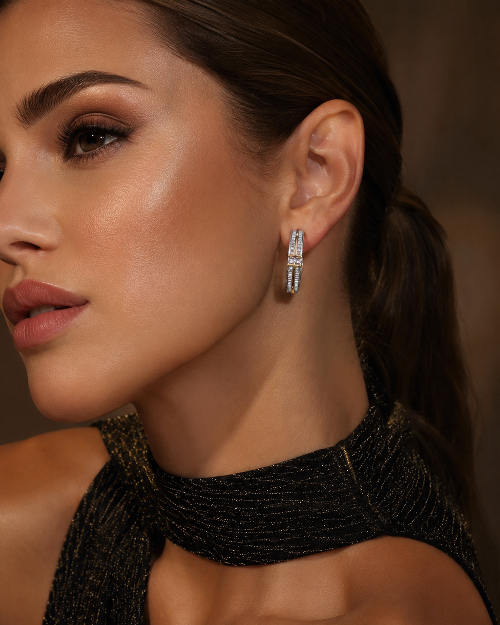 Two-Tone Baguette Channel Hoop Earrings