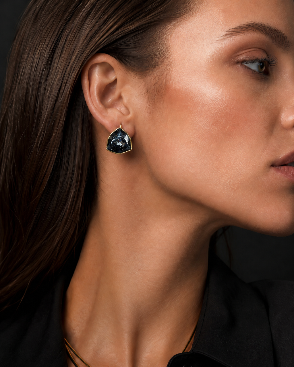 Smoky Black Trillion Crystal Lever-Back Drop Earrings