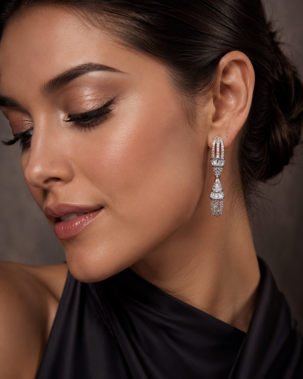 Art Deco Baguette Tassel Drop Hoop Earrings