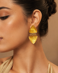 Double Triangle Swirl Enamel Gold Drop Earrings
