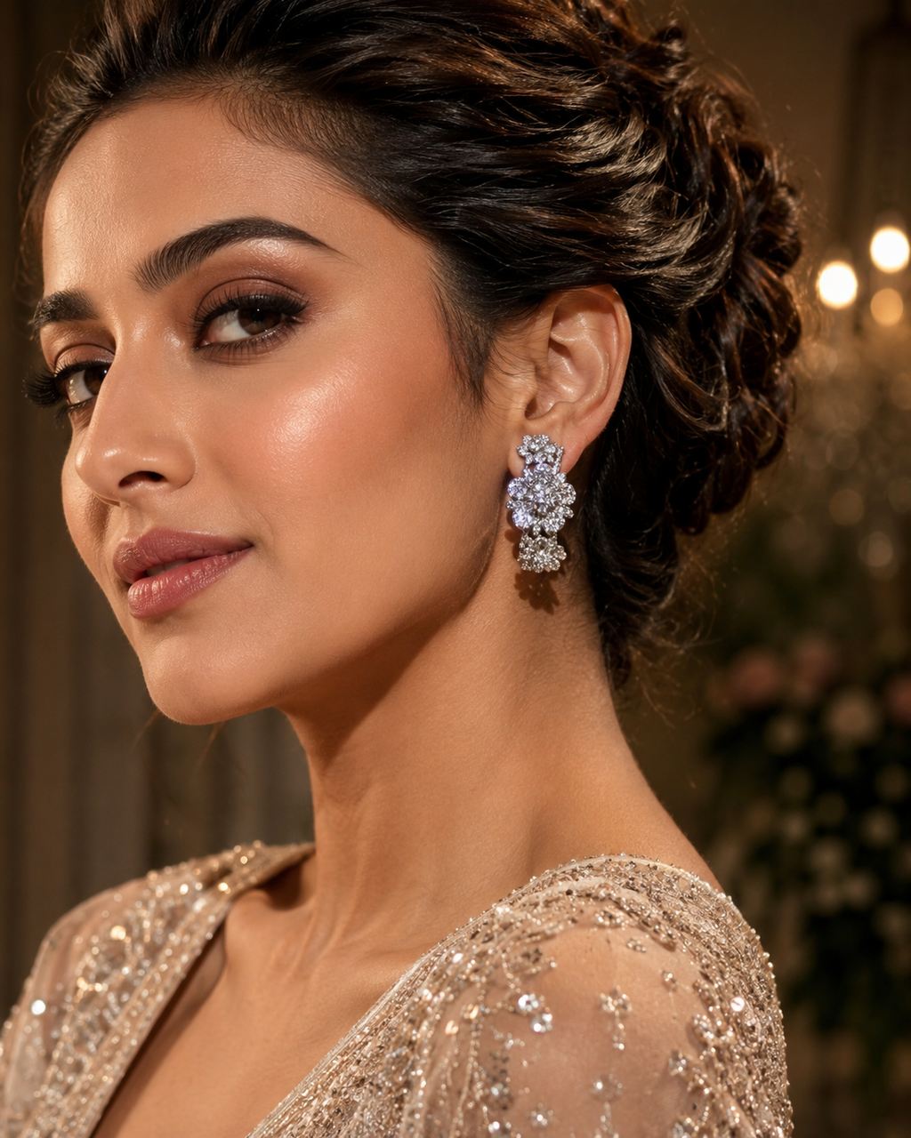 Pavé Floral Cluster Hoop Earrings