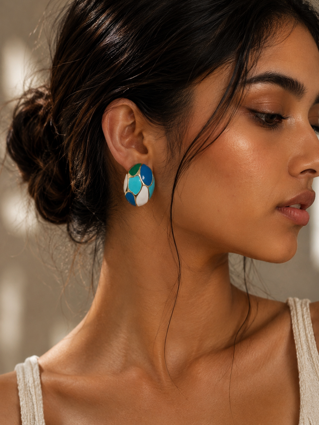 Azure Mosaic Enamel Earrings
