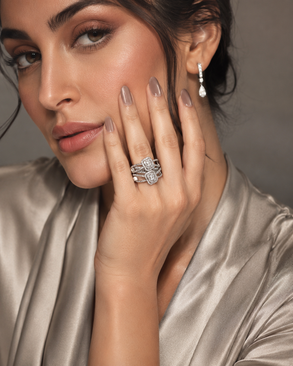 Gold Double Cushion Halo Cocktail Ring worn on finger
