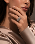 Silver Ribbed Dome Pavé Cocktail Ring worn on finger