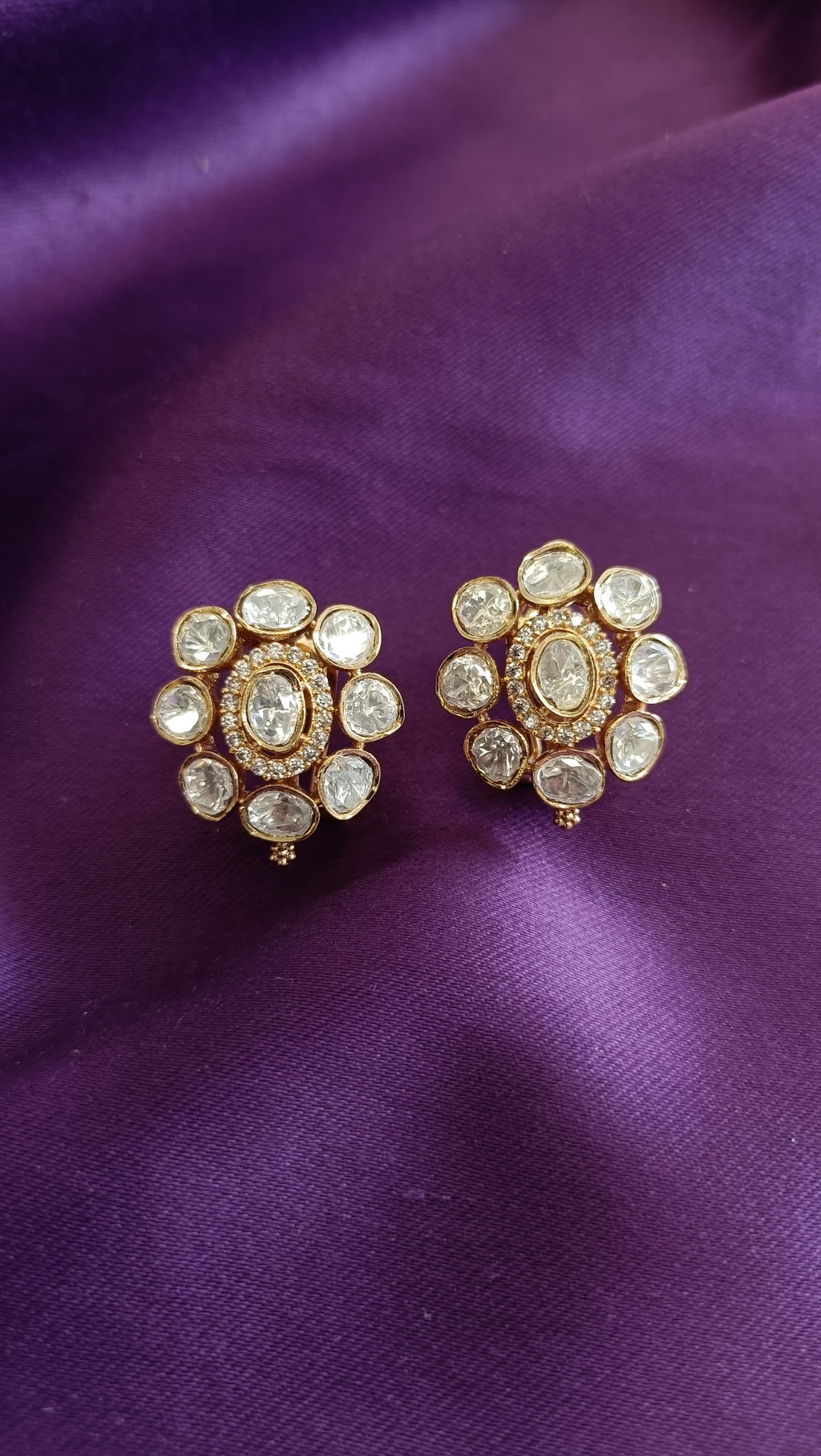 Polki Diamond Floral Cluster Stud Earrings