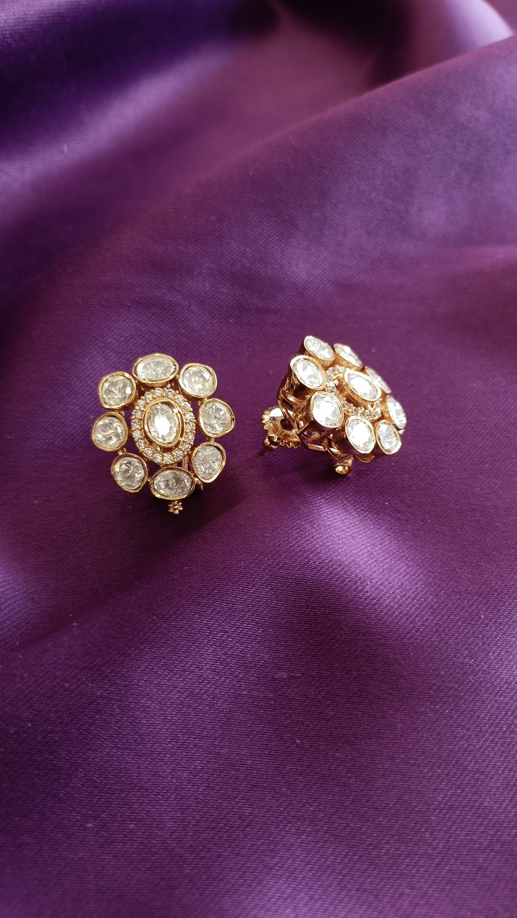 Polki Diamond Floral Cluster Stud Earrings