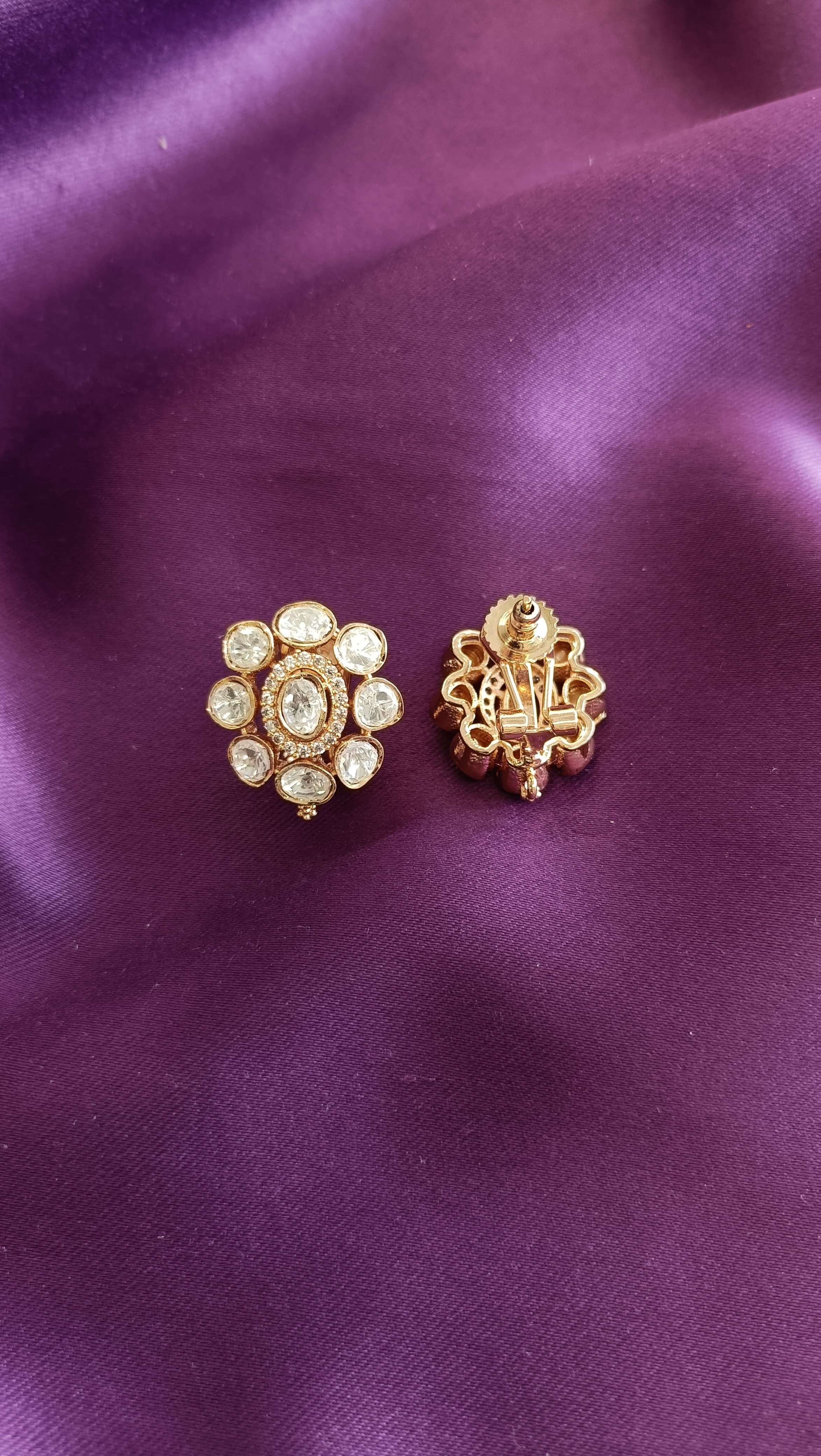 Polki Diamond Floral Cluster Stud Earrings
