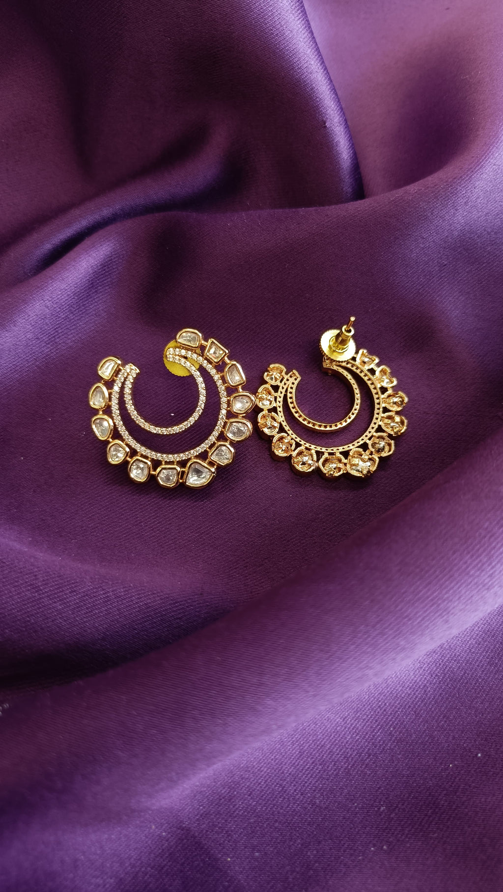 Rose Gold Double Hoop Polki Chandbali Earrings