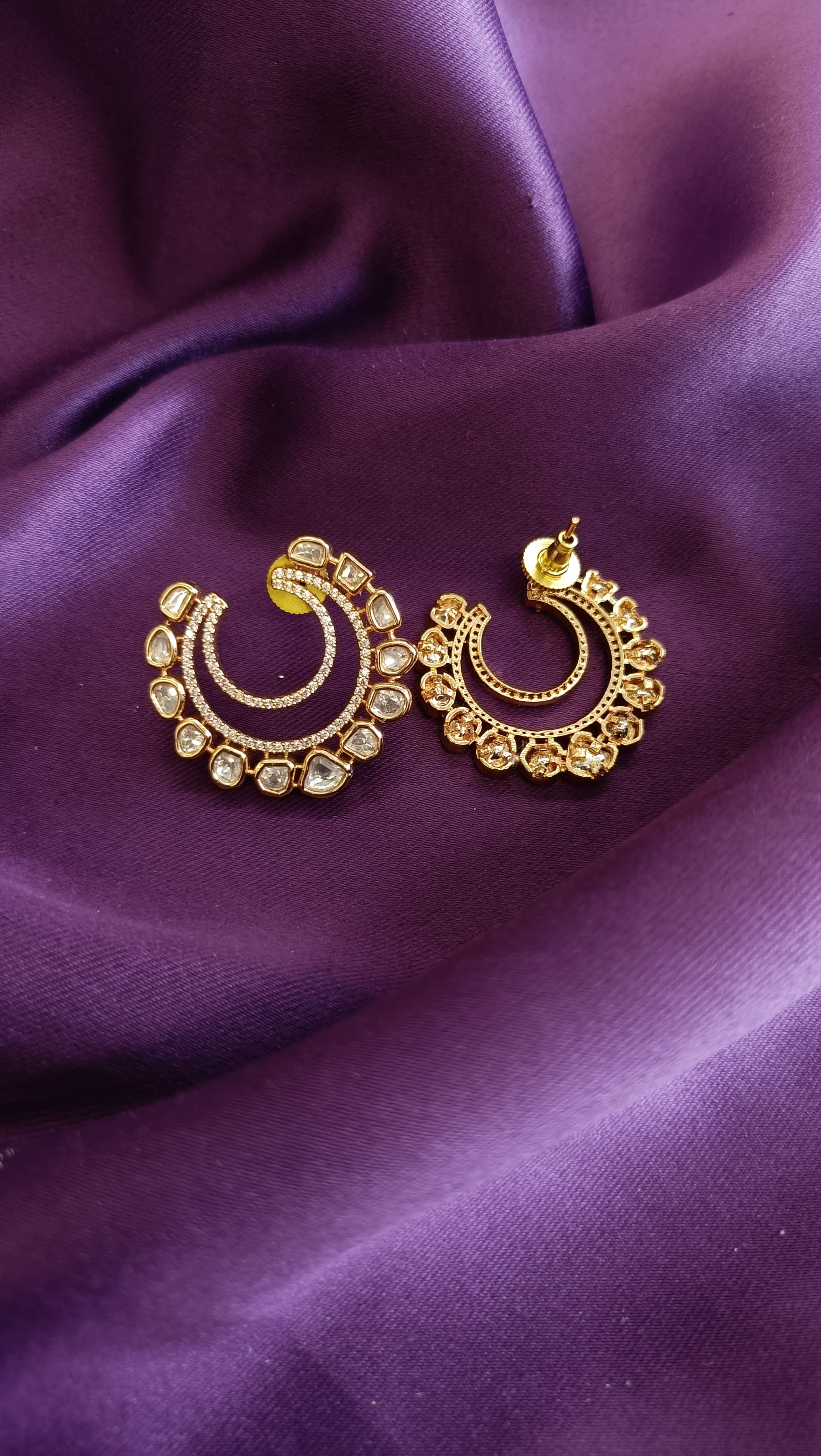 Rose Gold Double Hoop Polki Chandbali Earrings
