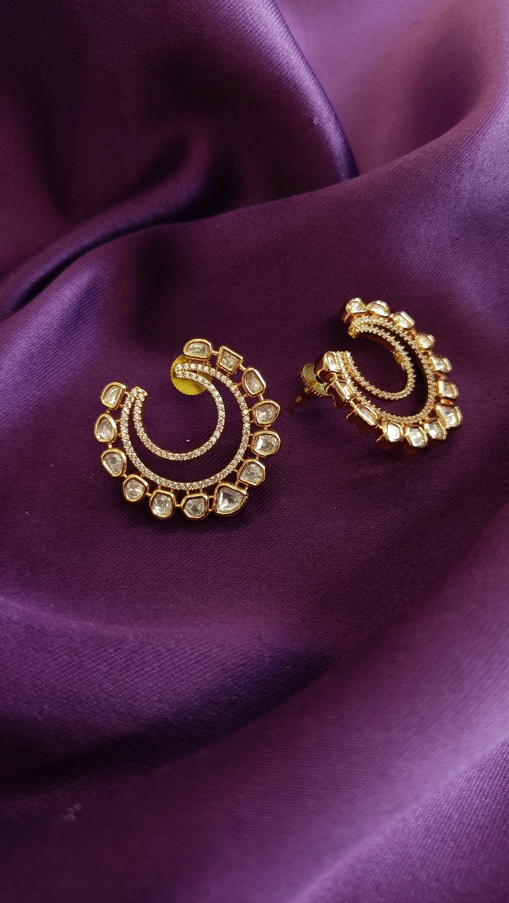 Rose Gold Double Hoop Polki Chandbali Earrings