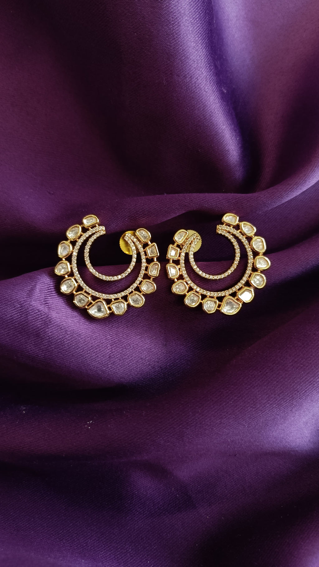 Rose Gold Double Hoop Polki Chandbali Earrings
