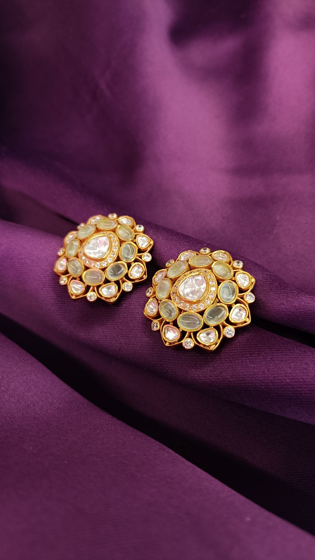 Polki Kundan Floral Stud Earrings