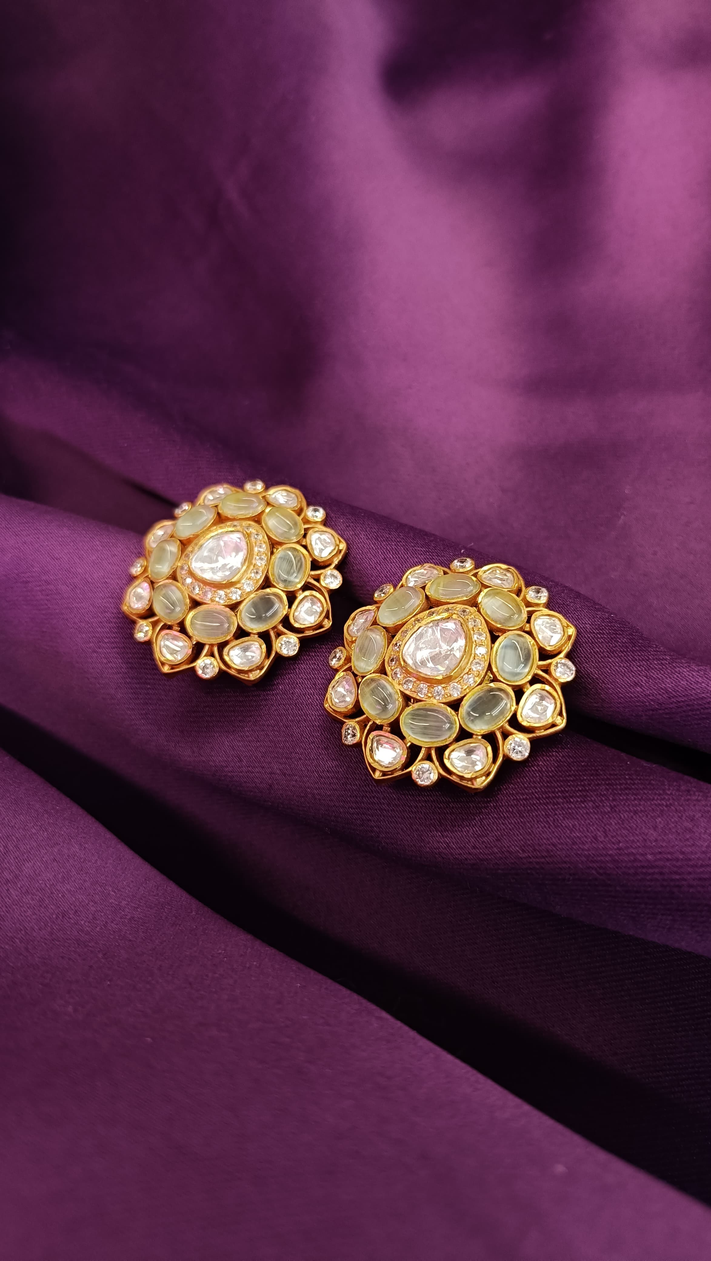 Polki Kundan Floral Stud Earrings