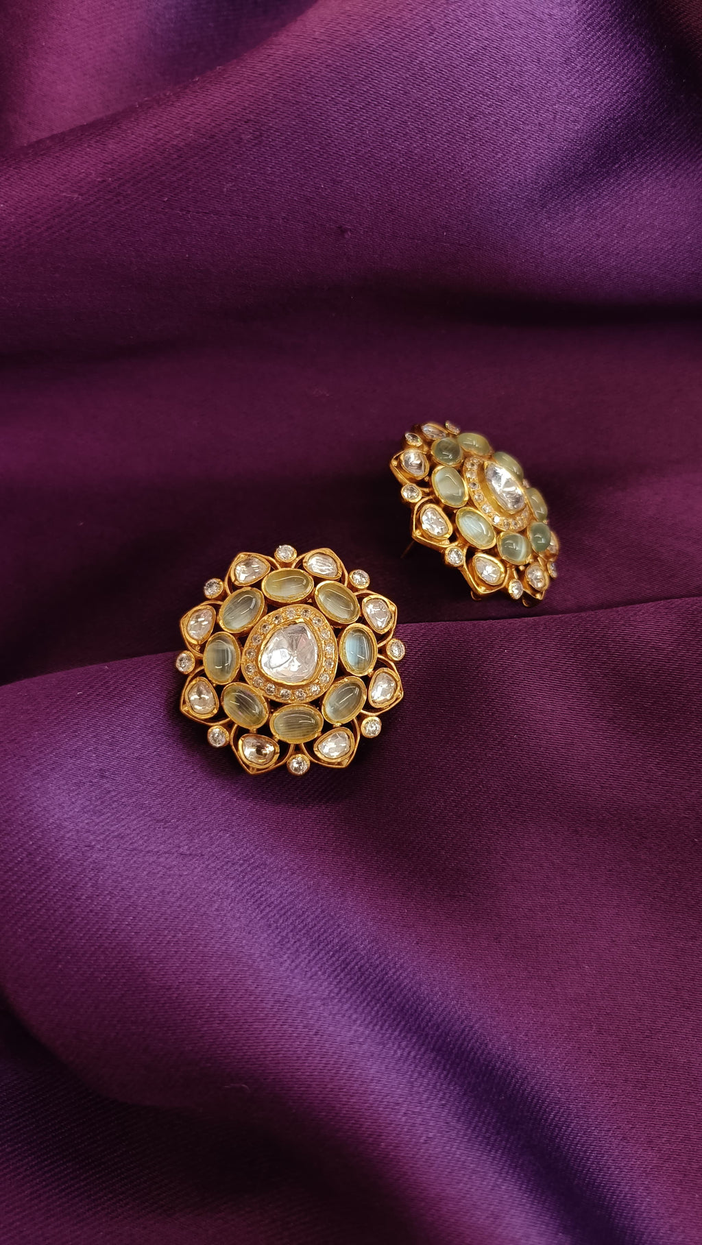 Polki Kundan Floral Stud Earrings
