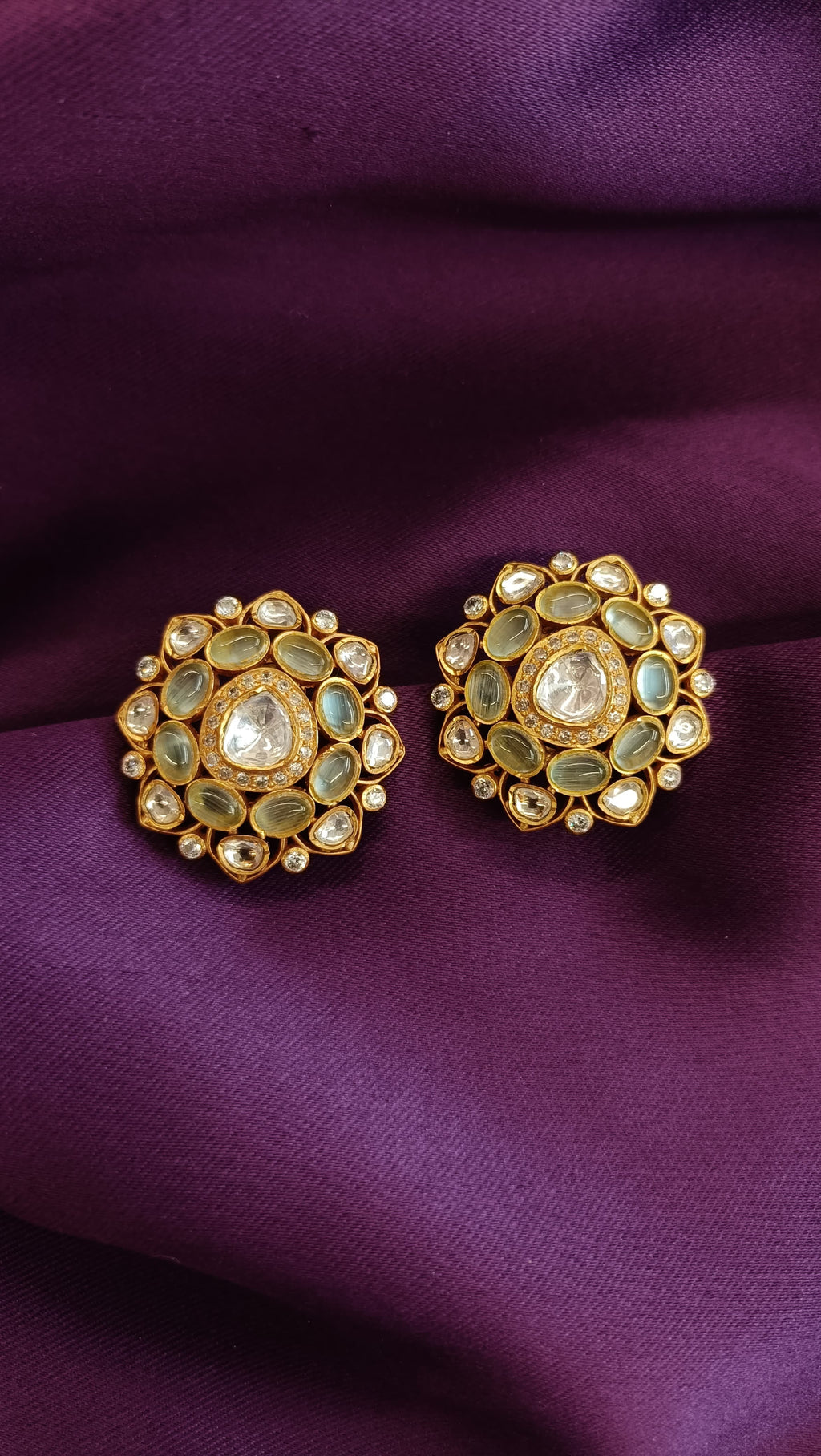 Polki Kundan Floral Stud Earrings