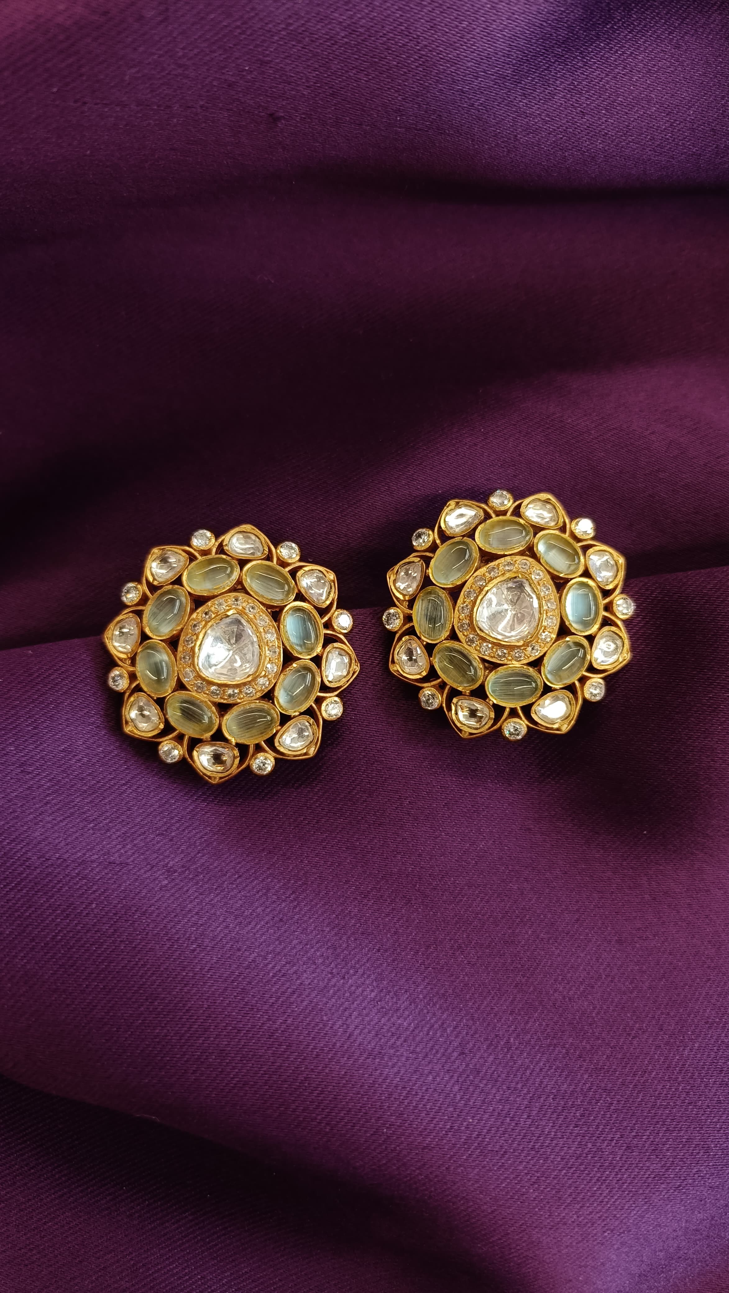 Polki Kundan Floral Stud Earrings