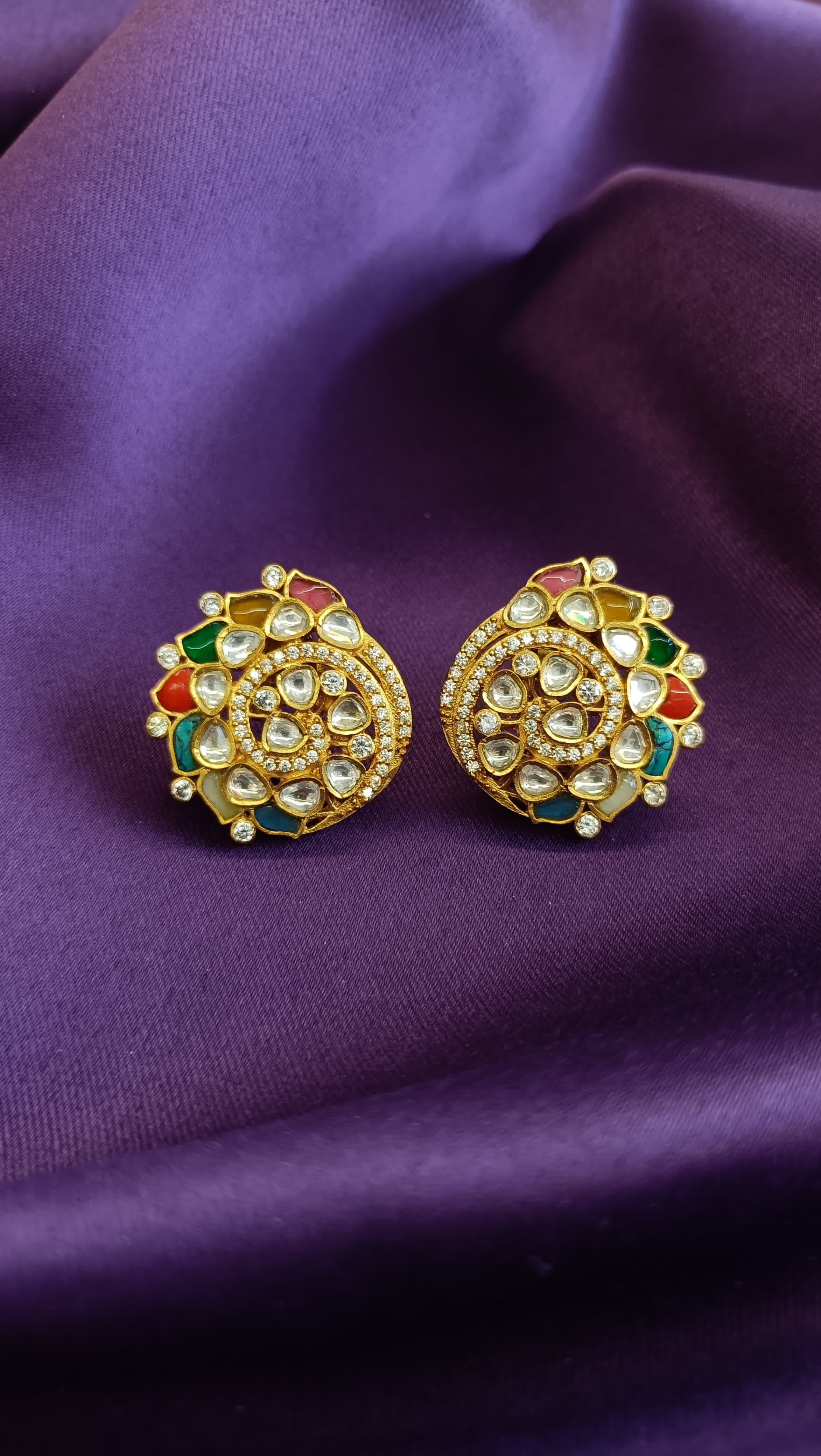 Navratna Kundan Multicolour Floral Stud Earrings