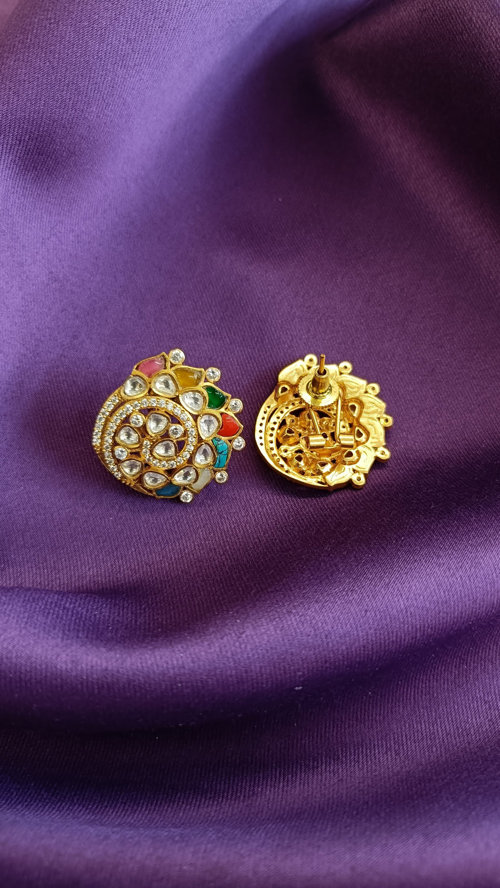 Navratna Kundan Multicolour Floral Stud Earrings