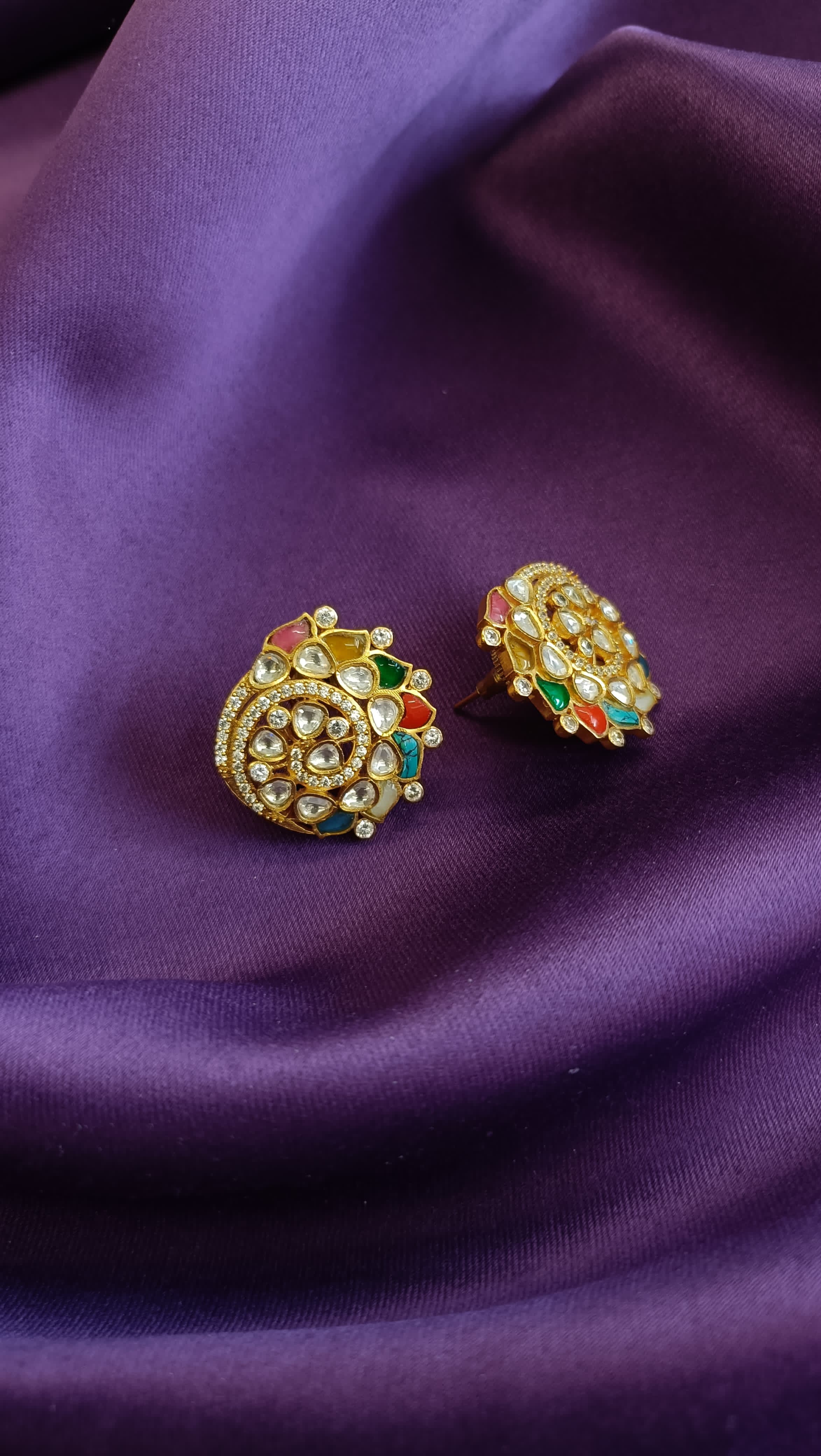 Navratna Kundan Multicolour Floral Stud Earrings