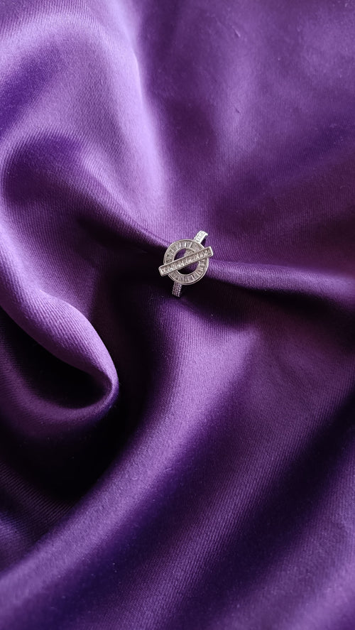 Crystal OT Clasp Silver Ring worn on finger
