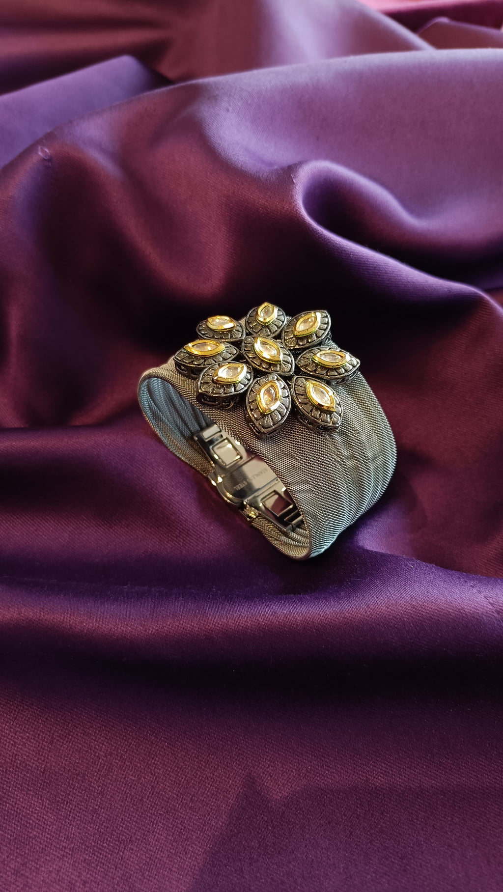 Citrine Floral Crystal Cuff Bracelet