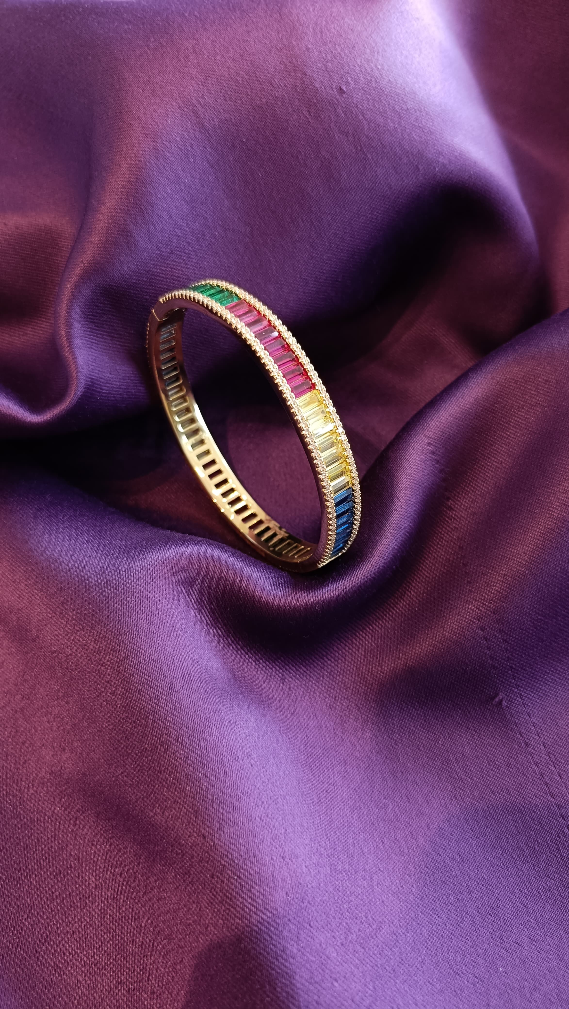 Rainbow Baguette Crystal Cuff Bracelet