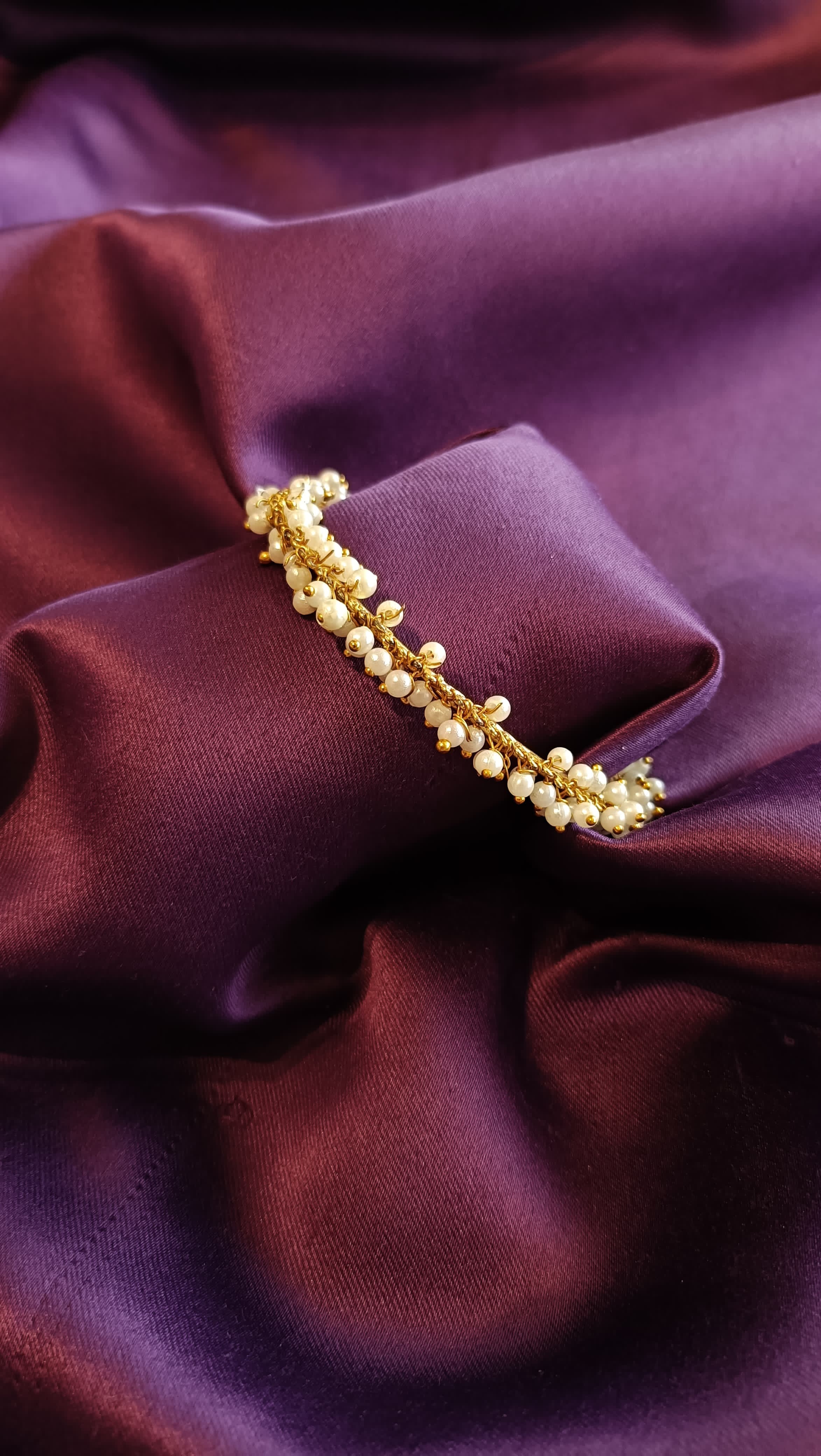 Seed Pearl Tassel Gold Bangle