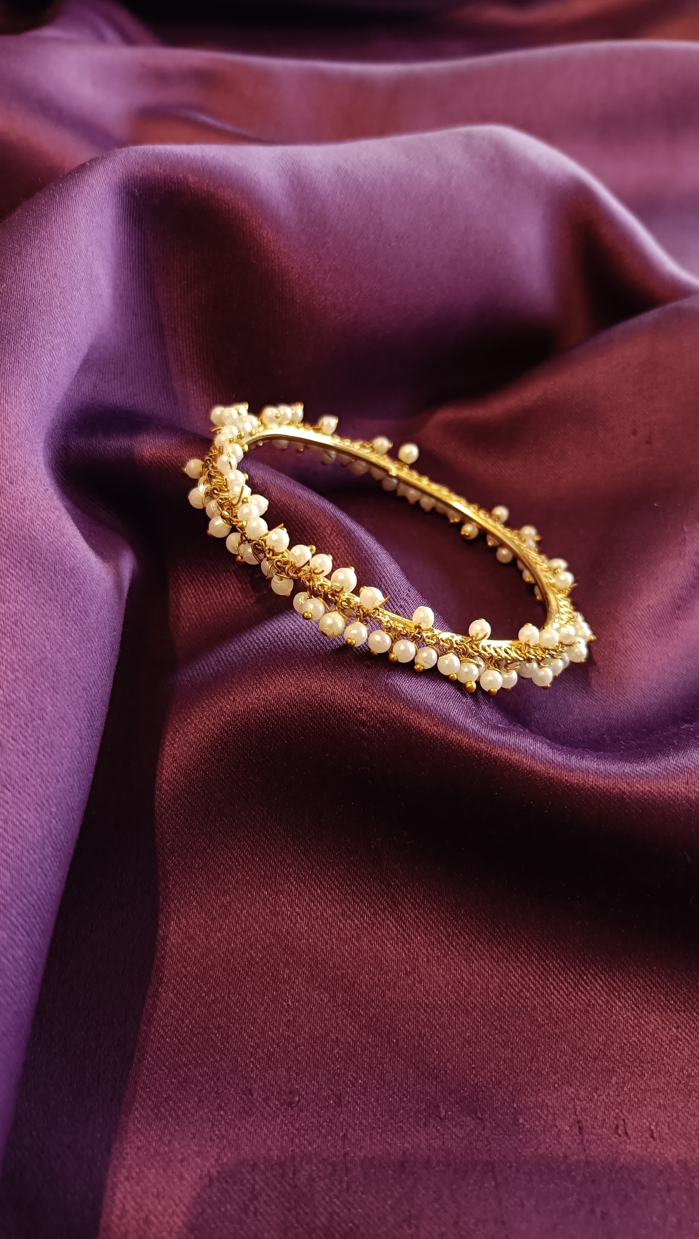 Seed Pearl Tassel Gold Bangle