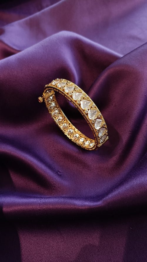 Diamond Cut Polki Gold Bangle