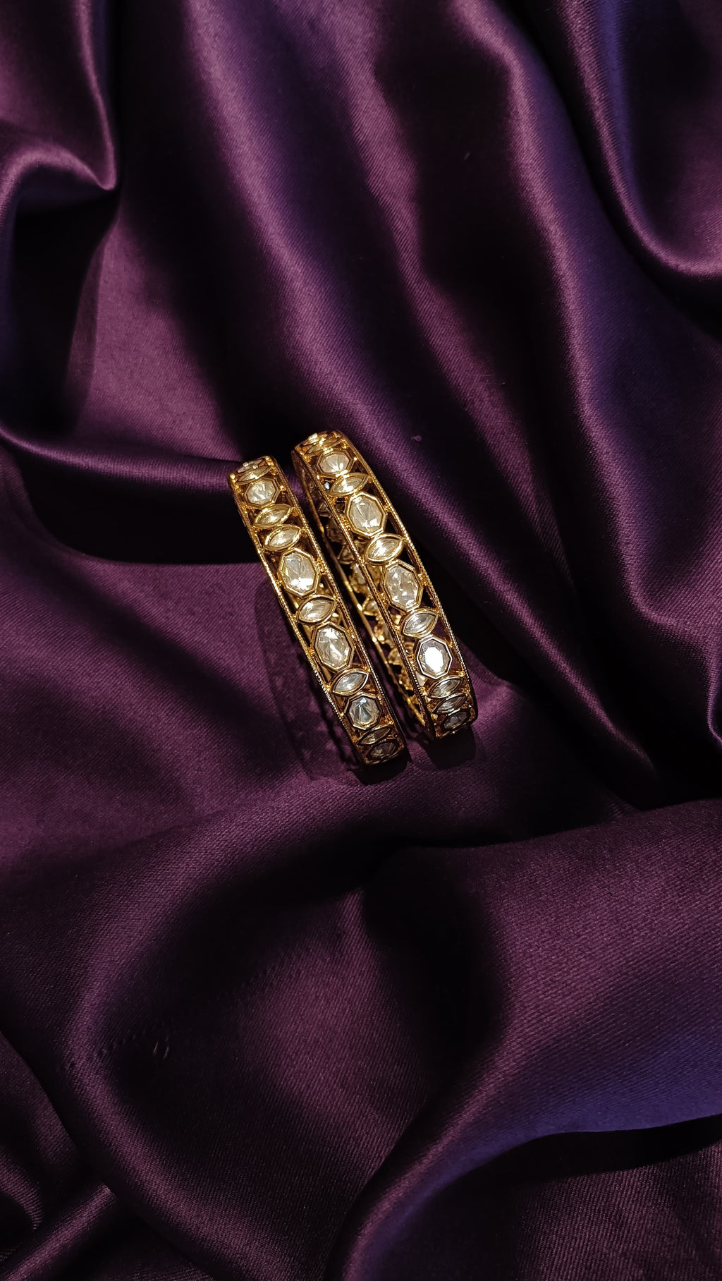Marquise Polki Gold Bangle — Set of 2
