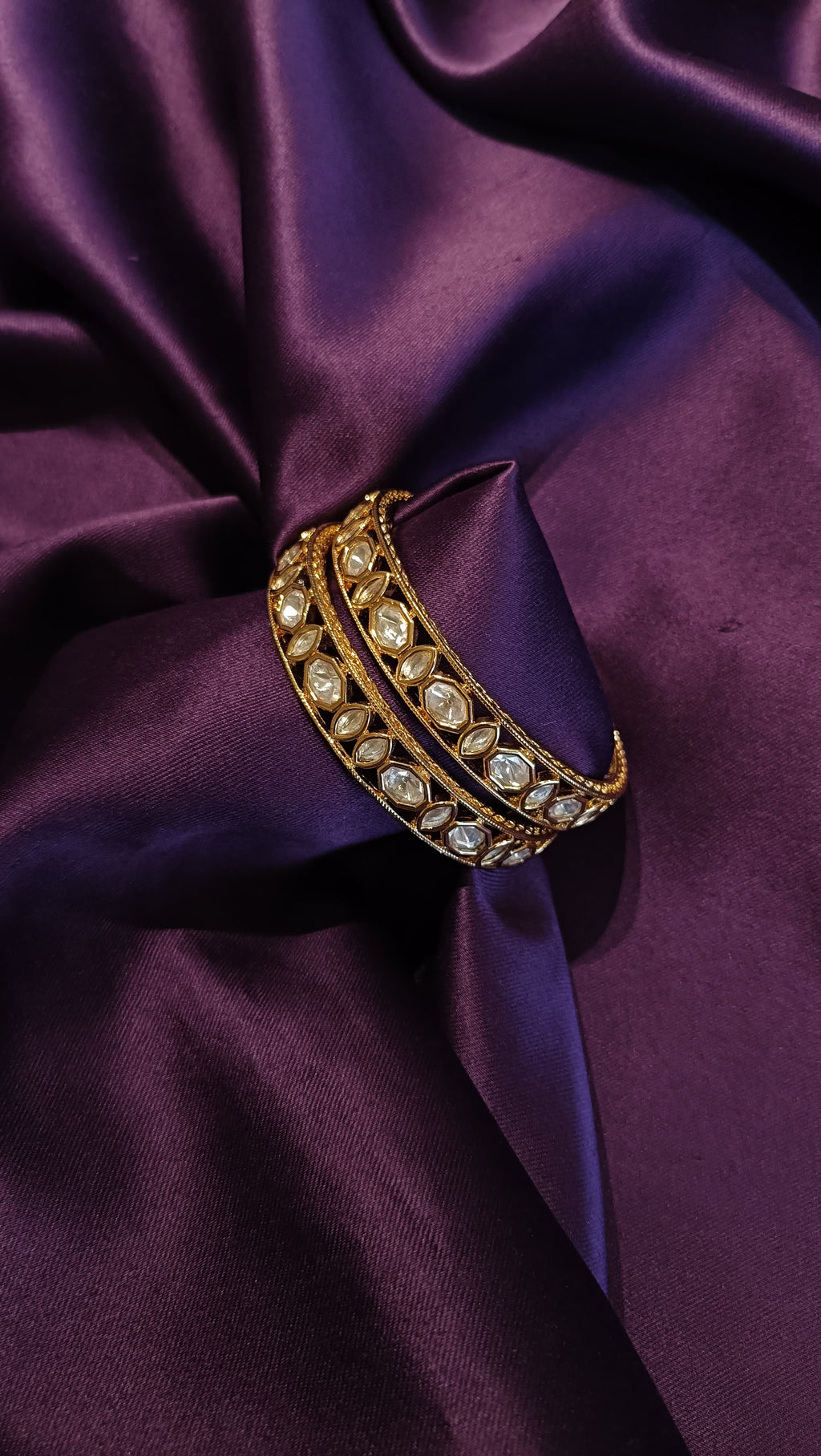Marquise Polki Gold Bangle — Set of 2