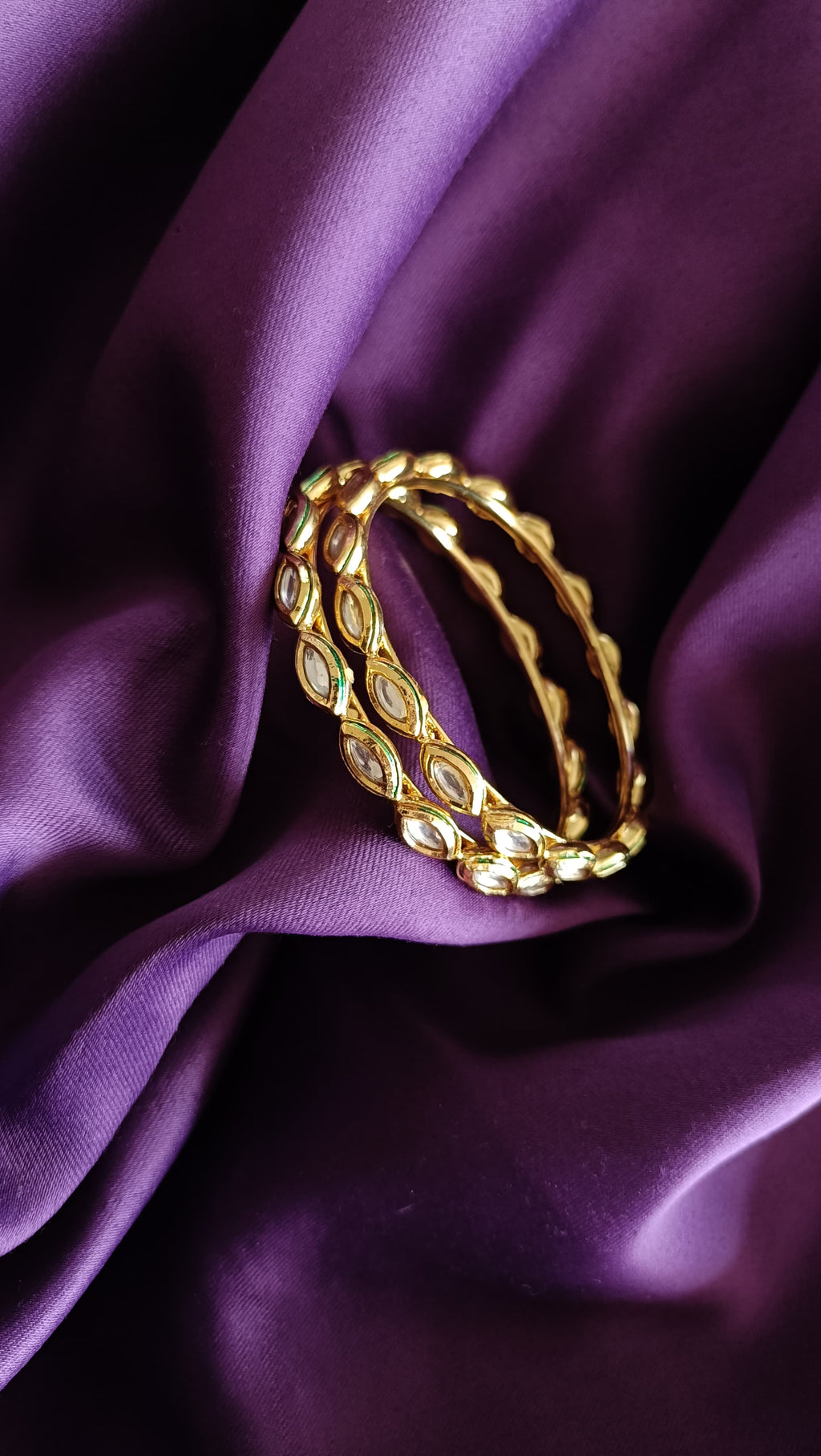 Marquise Polki Gold Bangle — Set of 2