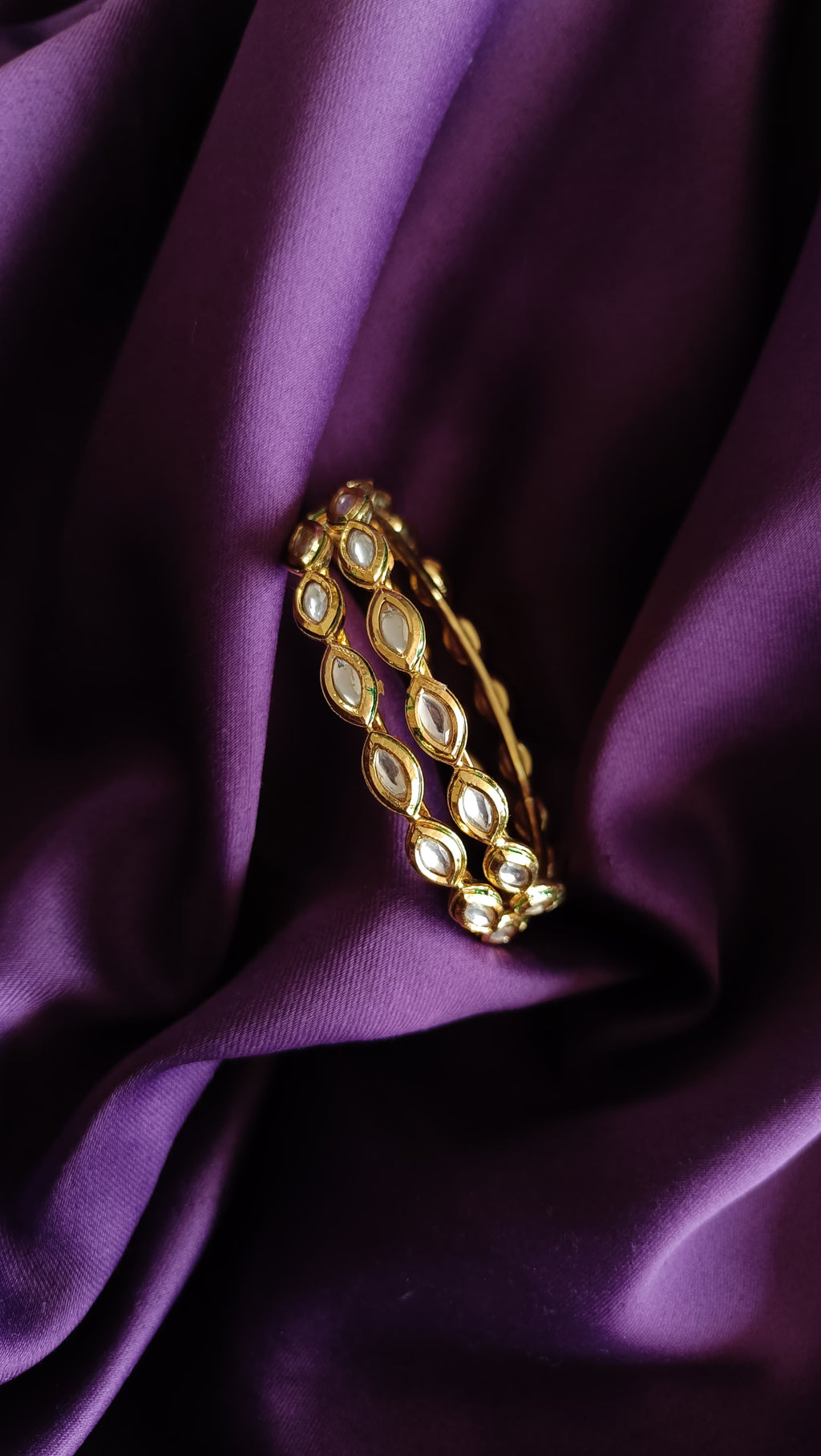Marquise Polki Gold Bangle — Set of 2