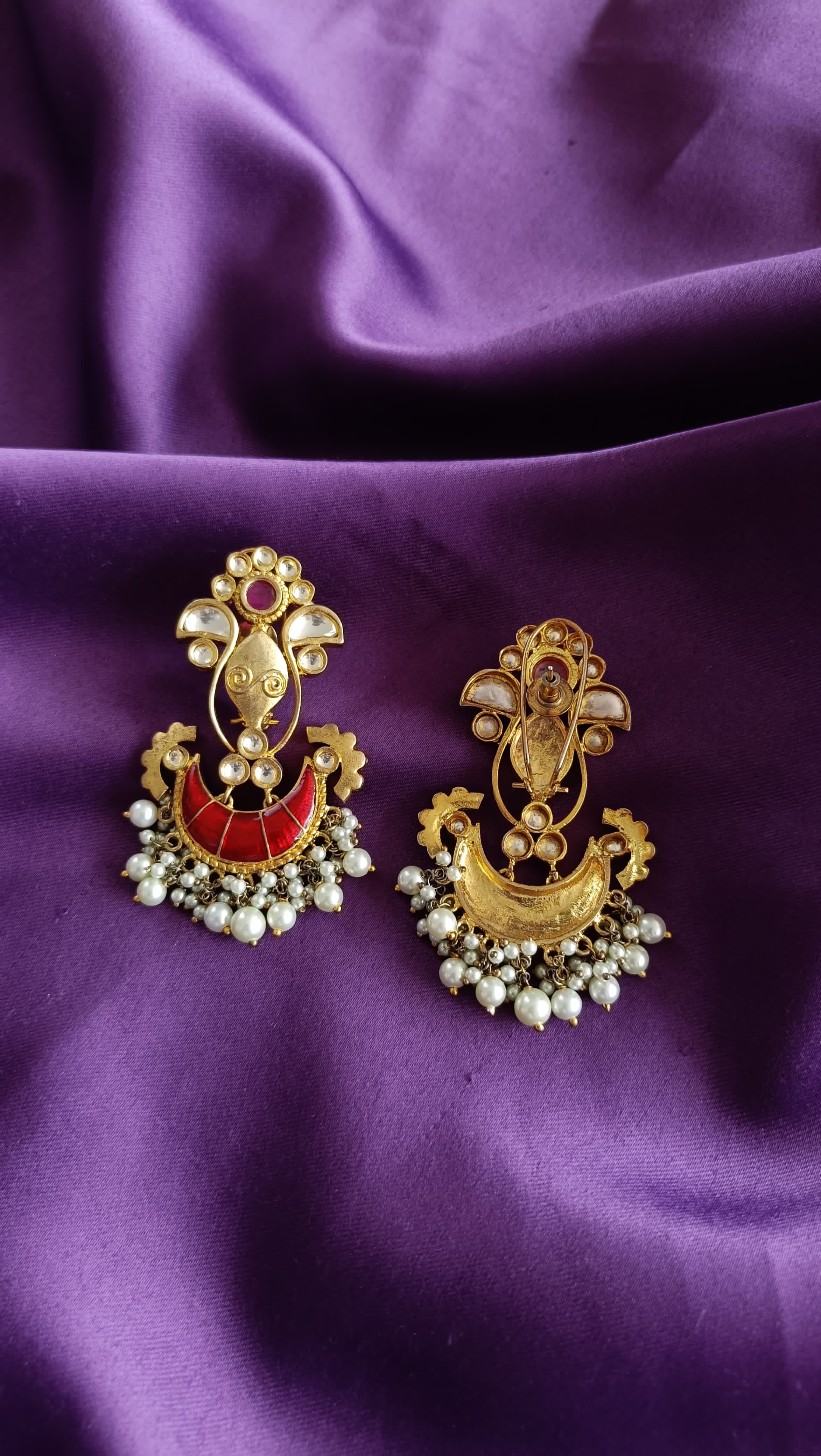 Ruby Kundan Chandbali Pearl Drop Earrings