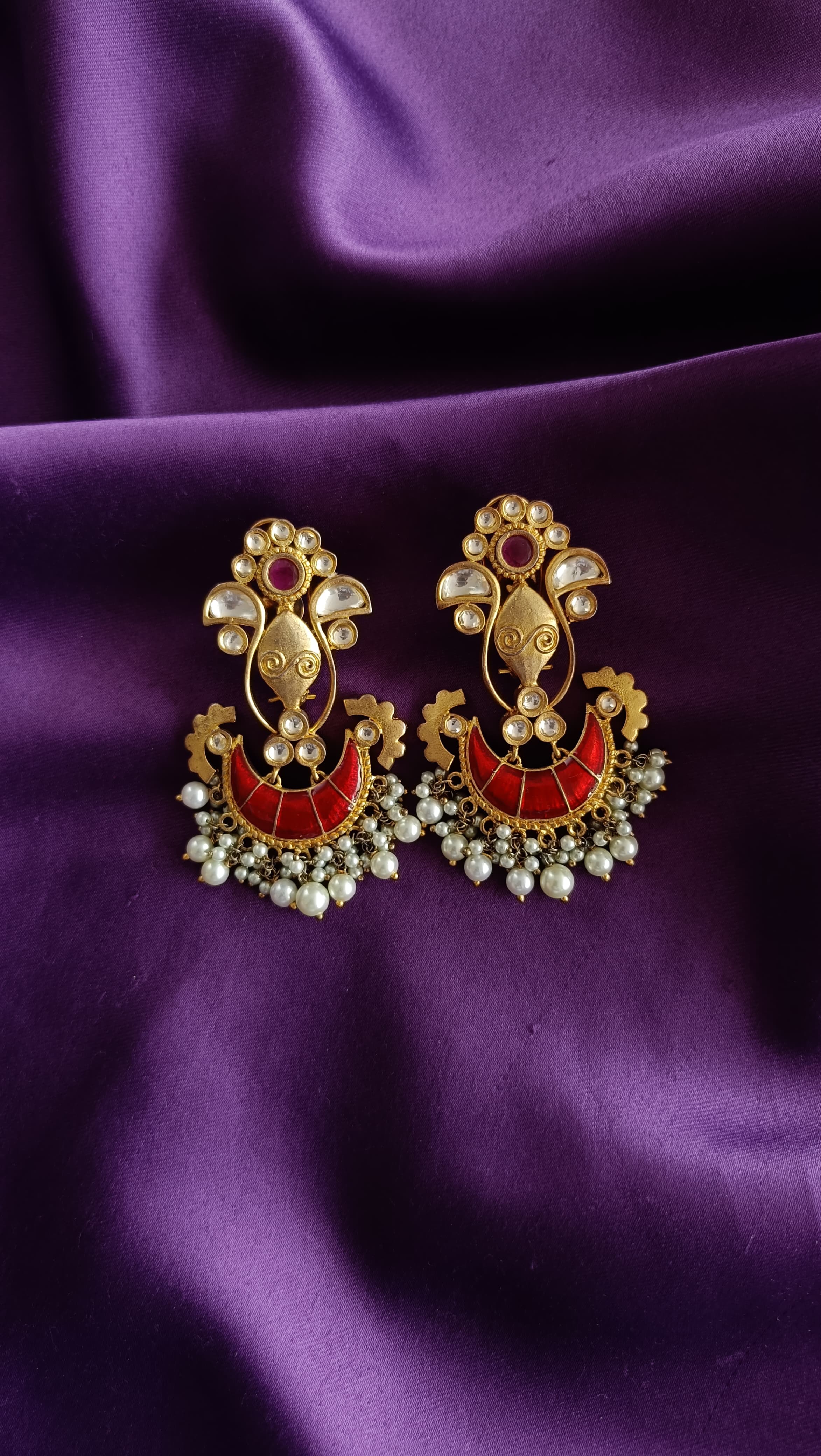 Ruby Kundan Chandbali Pearl Drop Earrings