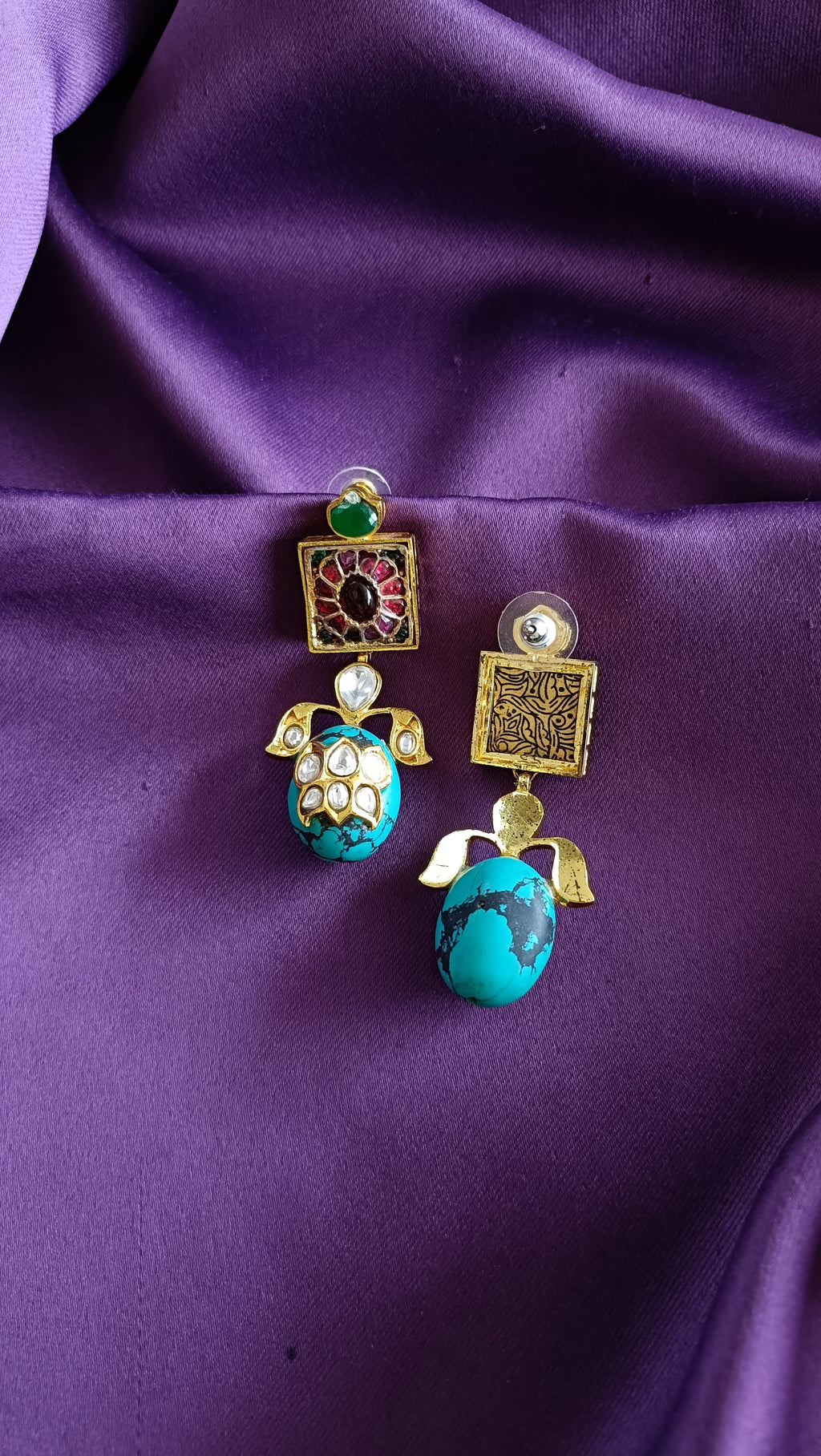 Ruby Mandala Teal Kundan Drop Earrings