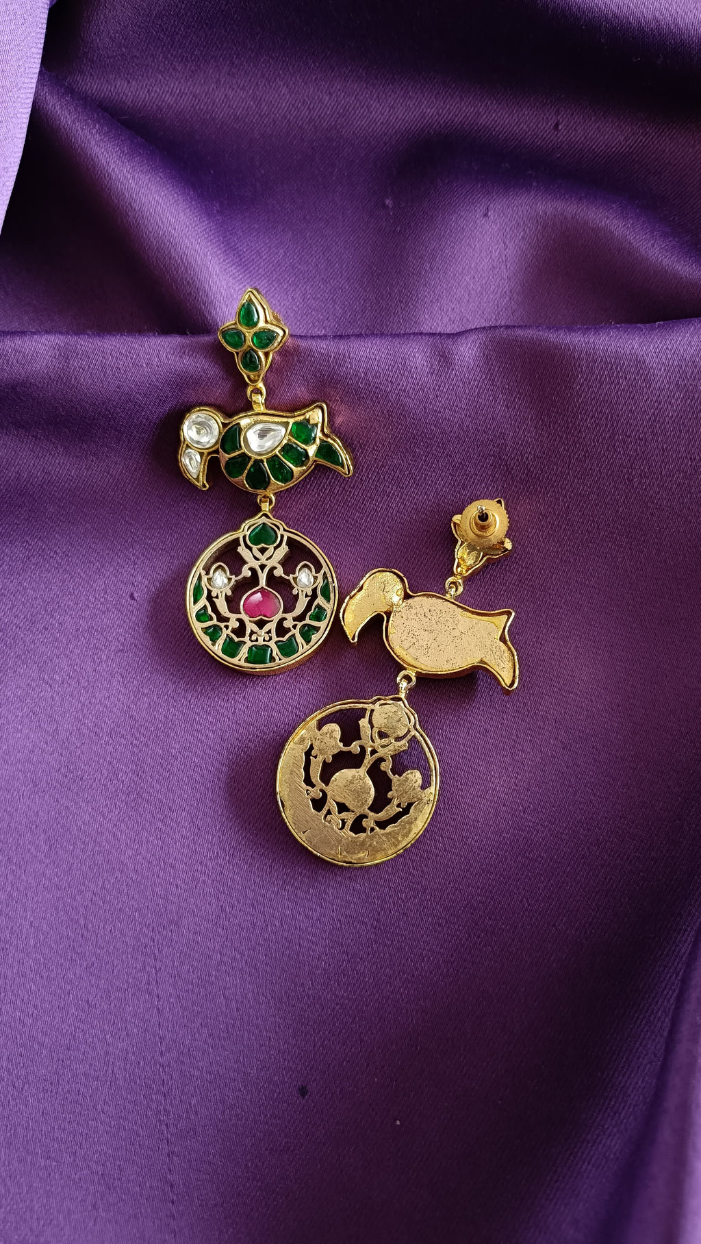 Emerald Peacock Kundan Chandelier Drop Earrings
