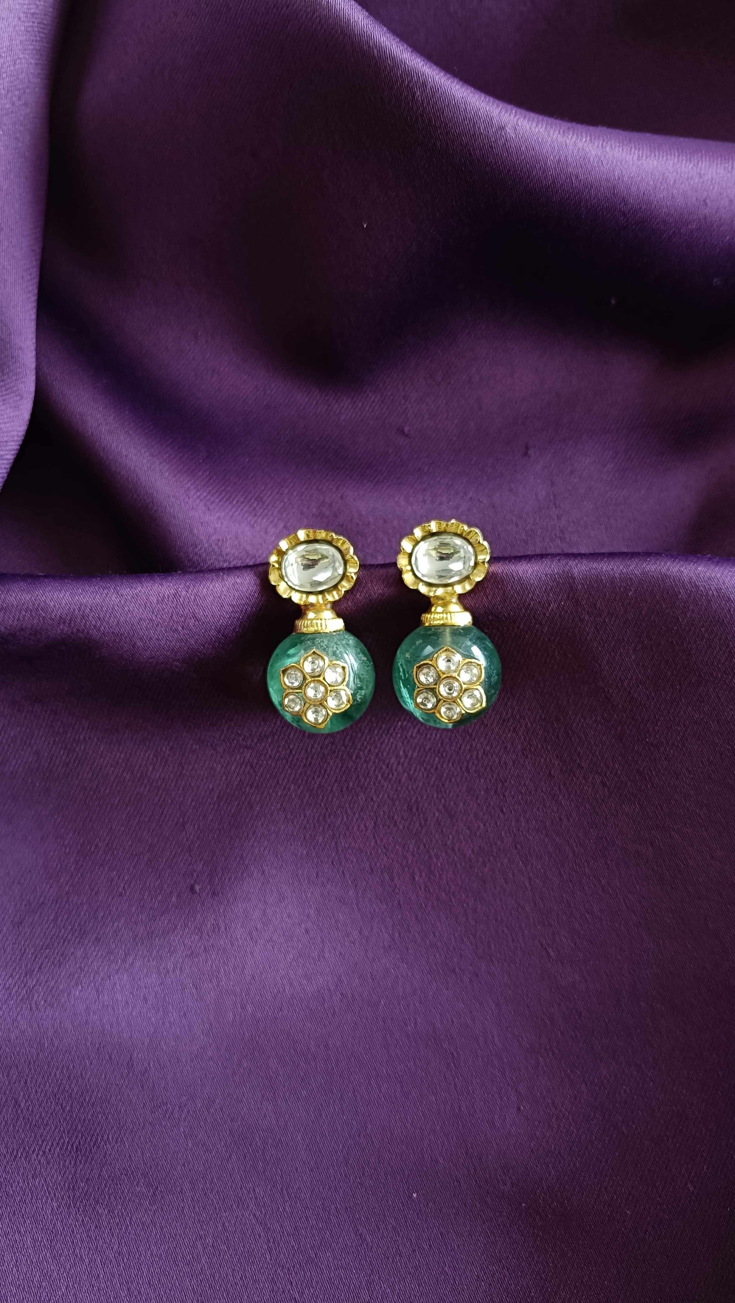 Teal Kundan Dome Drop Earrings