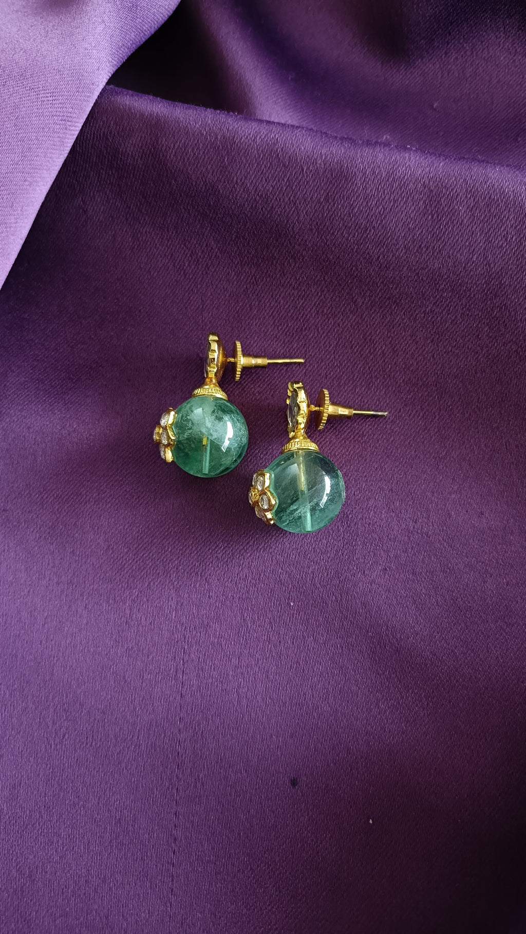 Teal Kundan Dome Drop Earrings